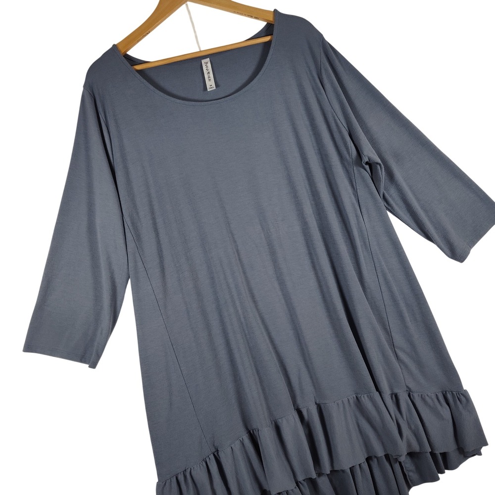 Zenana Premium Women 3X Blue Ruffle Hem Tunic Dress 3/4 Sleeve